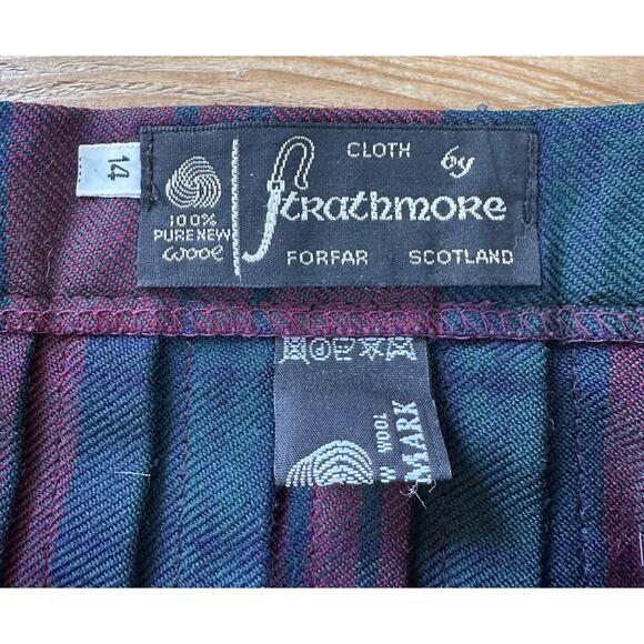 Cloth By Ftrathmore Tartan Wool Wrap Kilt Skirt Size 14 Girls Green Red - Picture 3 of 6